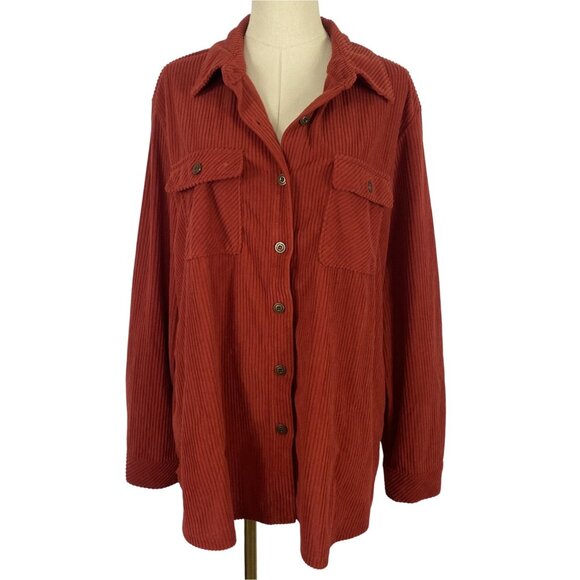 Alfred Dunner L Ribbed Super Soft Red Orange Button Up Shirt Jacket Shacket - Picture 1 of 9